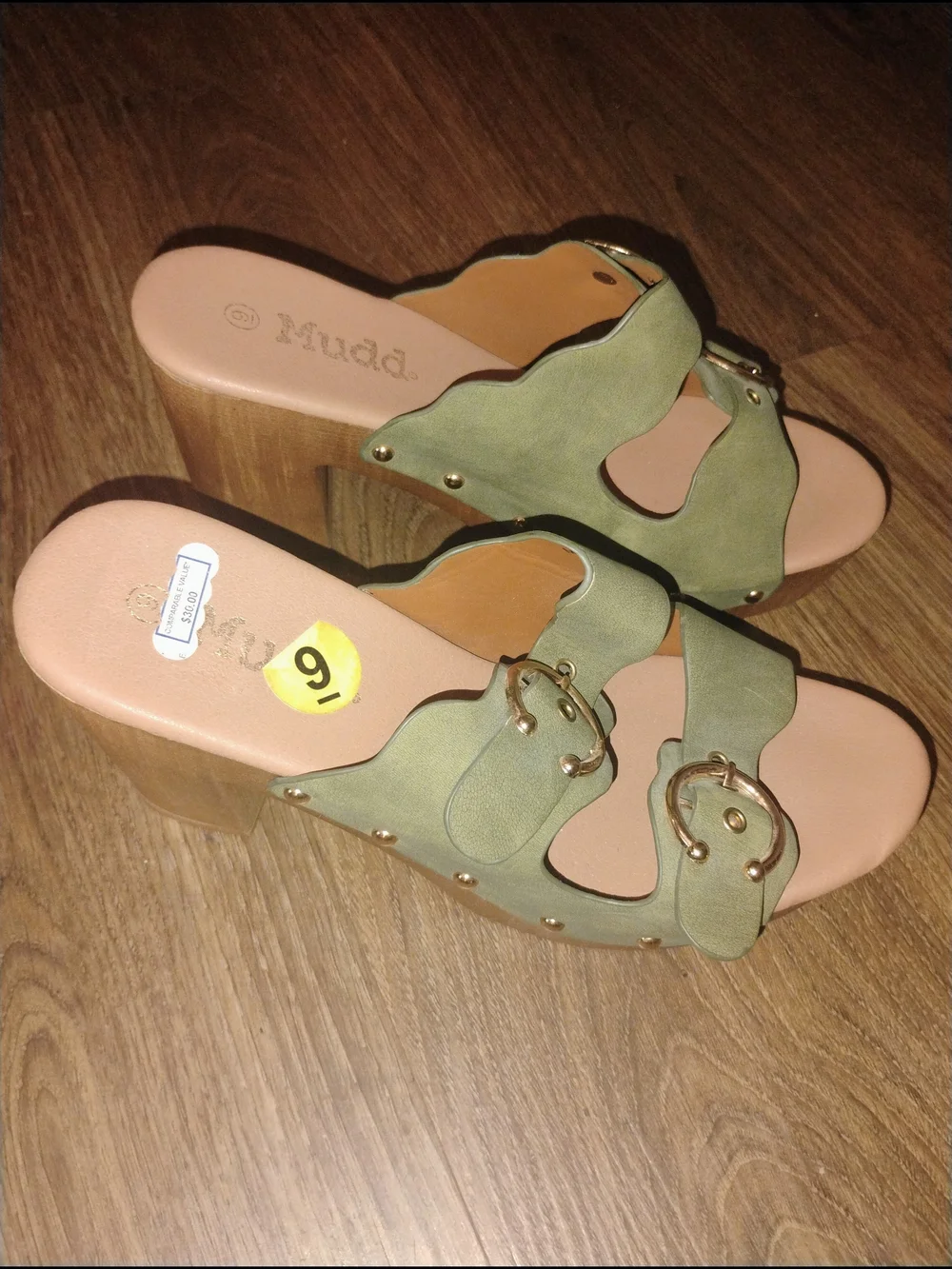 Mudd Olive Green Double-Buckle Slide Sandals